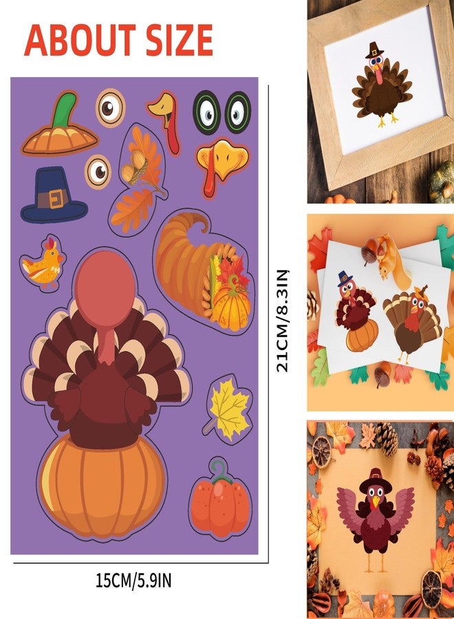 36 ورقة ملصقات كبيرة الحجم لعيد الشكر (12 تصميمًا مختلفًا)، أشغال يدوية لعيد الشكر للأطفال، اصنع ملصقات الديك الرومي الخاصة بك، ألعاب الديك الرومي، لوازم حفلات الخريف (5.9 بوصة × 8.3 بوصة) - Image 2